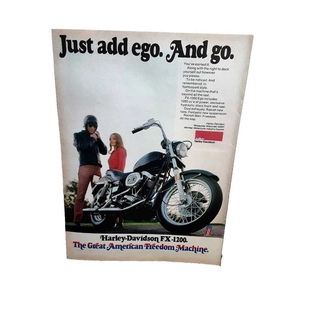 Vintage 1973 Harley Davidson Print Ad FX-1200 Freedom Machine Original Poster
